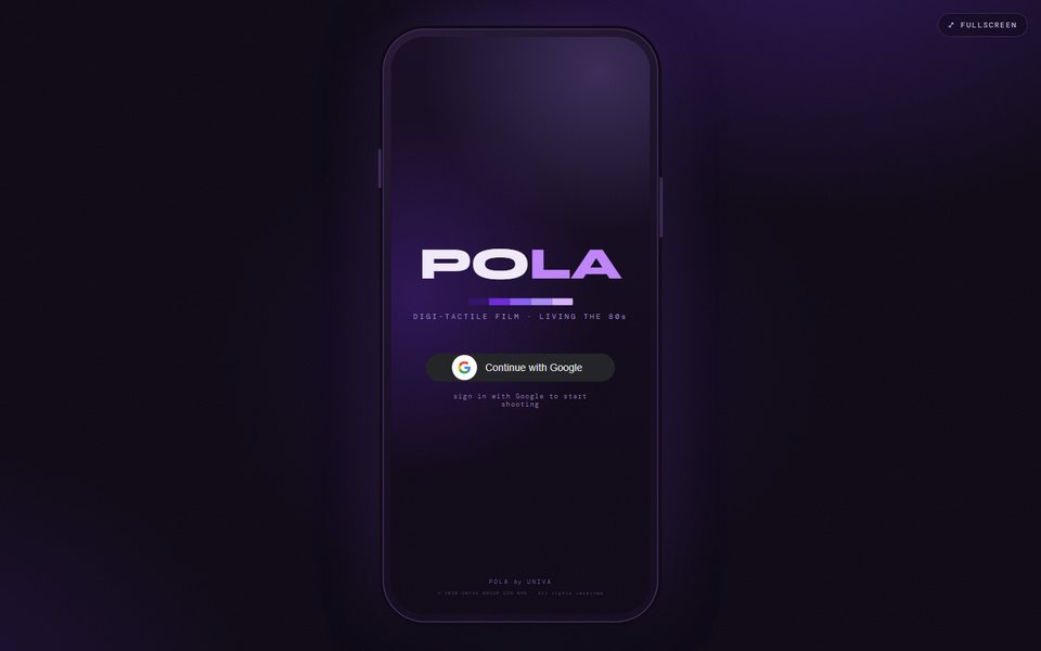 POLA product screenshot showing its retro film photography interface